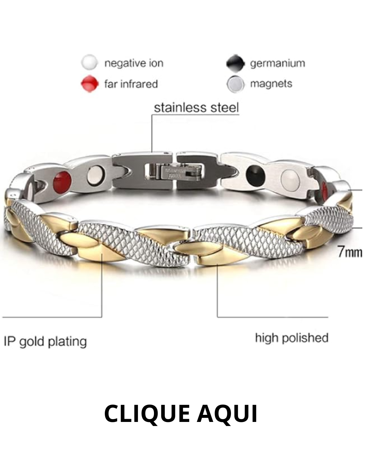 Pulseira Magnética Fir Energética Twist Ions Saúde Unissex