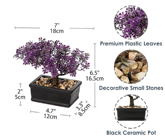 Bonsai artificial zimbro plantas falsas decoração interior plantas falsas com vasos de cerâmica preta para casa, mesa, escritório, banheiro, prateleira, quarto, sala de estar, decoração de casa de