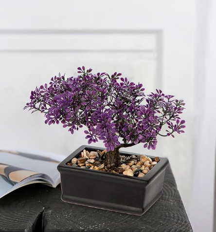 Bonsai artificial zimbro plantas falsas decoração interior plantas falsas com vasos de cerâmica preta para casa, mesa, escritório, banheiro, prateleira, quarto, sala de estar, decoração de casa de