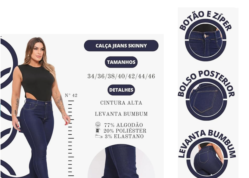 Calça Jeans Skinny Feminina Cintura Alta