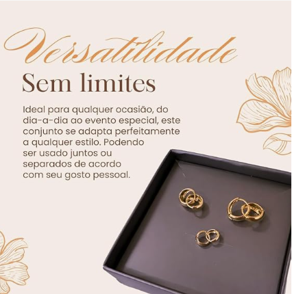 Conjunto de brincos - Trio de Argolas Banhado a Ouro 18K