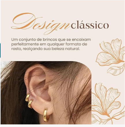 Conjunto de brincos - Trio de Argolas Banhado a Ouro 18K