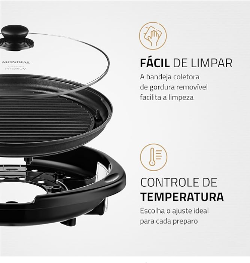 Grill Redondo Cook & Grill 40, Mondial, Preto, 1270W, 220V - G-03