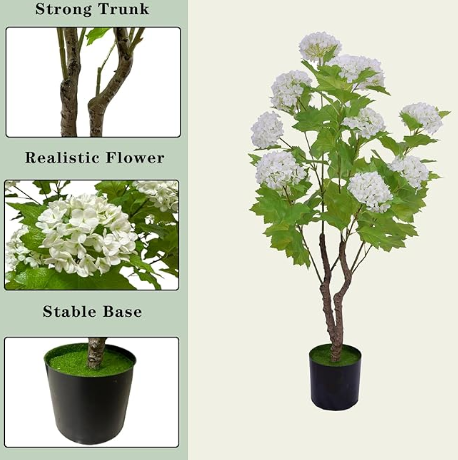 Hortênsia artificial de 90 cm, pacote com 2 hortênsias, flores de hortênsia sintética branca para casa, casamento, sala de estar, escritório, decoração interna e externa, branca