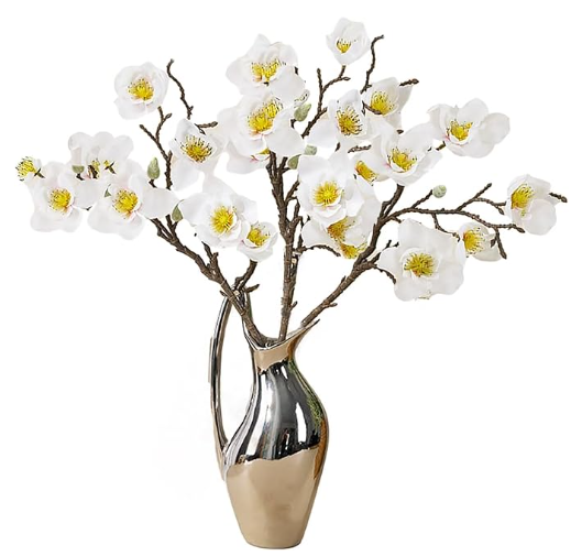 flores brancas de magnólia - 4 peças de flores brancas de magnólia artificial, buquê de flores de magnólia de seda sintética, arranjo de flores para mesa de casamento, centro de mesa, decoração de casa, jardim