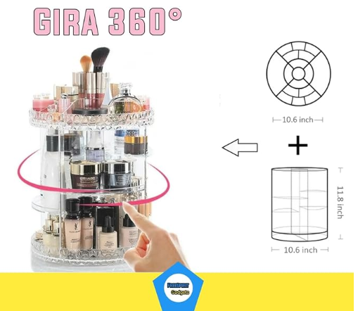 Organizador De Cosmético Porta Estojo Maquiagem Cosméticos Acrílico Giratório 360º