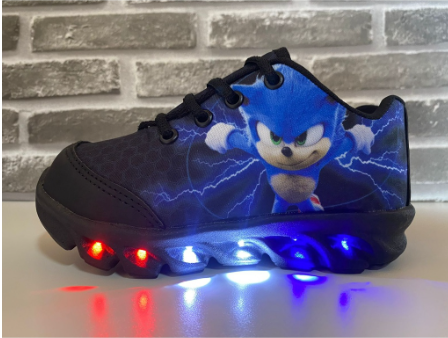 Tênis Infantil LED SONIC de Menino Com Led Luzinha Personagem tenis com luzes coloridas